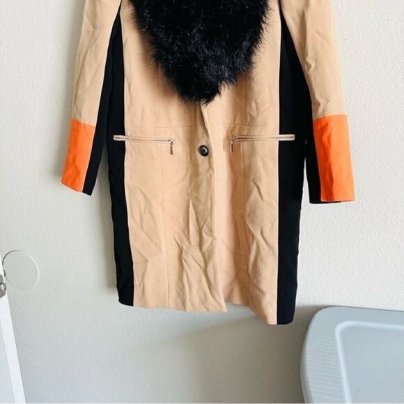 River Island Rare Hard to find Color block Tan mobwife Trench coat size 8 - Picture 6 of 10